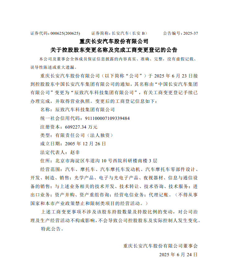 中國長安汽車集團(tuán)已更名